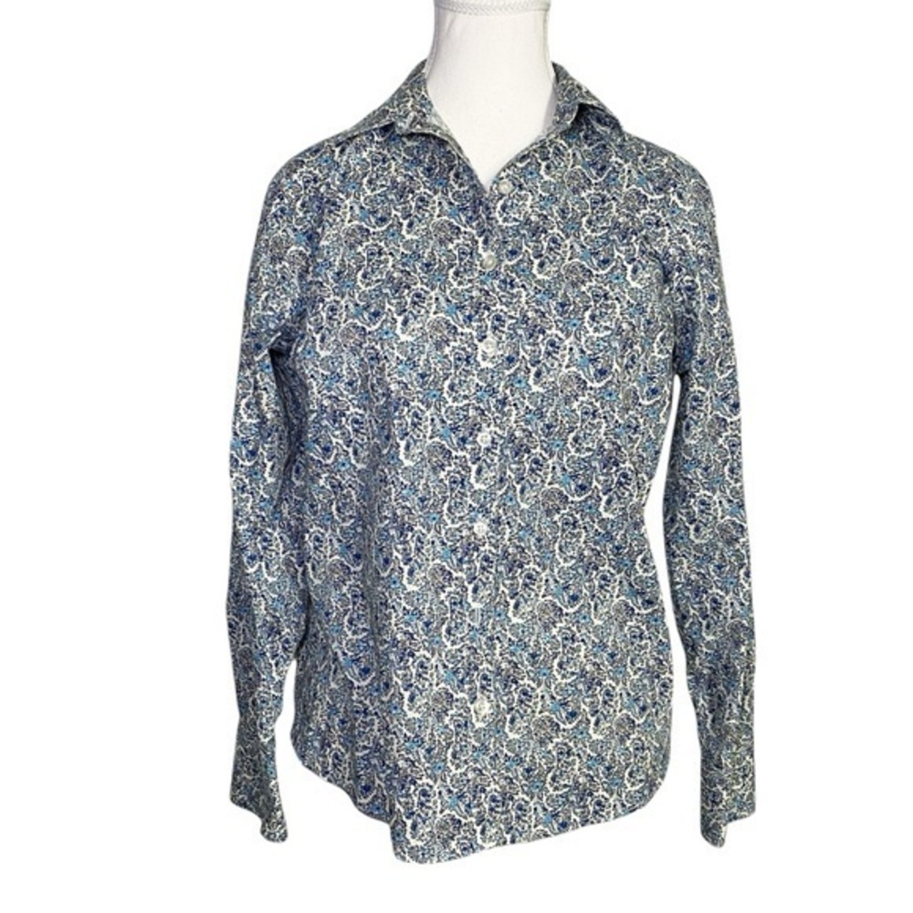 Lands’ End Blue and White Paisley Long Sleeve Button Down Shirt